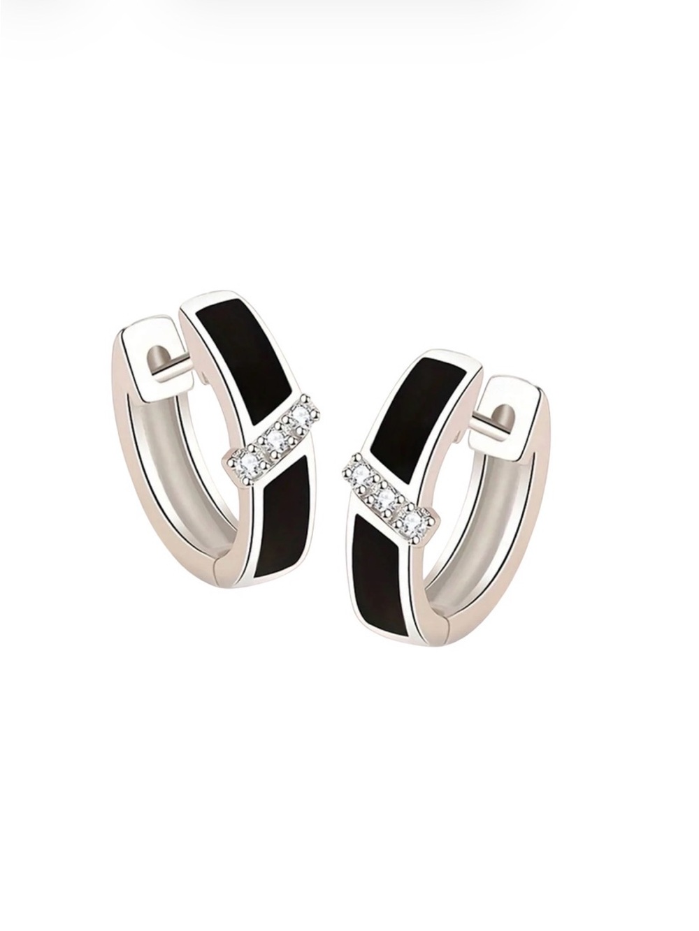 Black Enamel Hoop Earrings with Crystal Accent NWT
